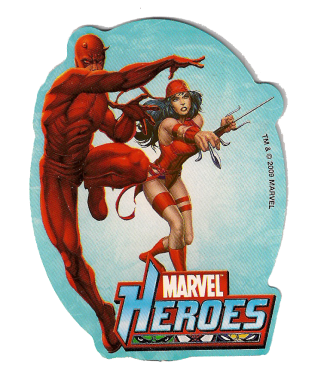 Oval sticker with Marvel Heroes Daredevil and Elektra